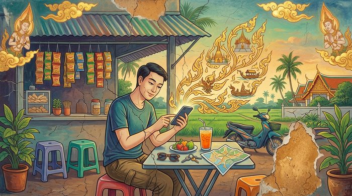 Reading at a roadside stall in Thailand