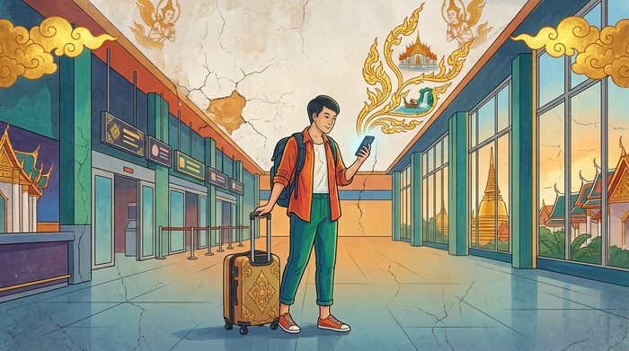 A traveller arriving in Thailand